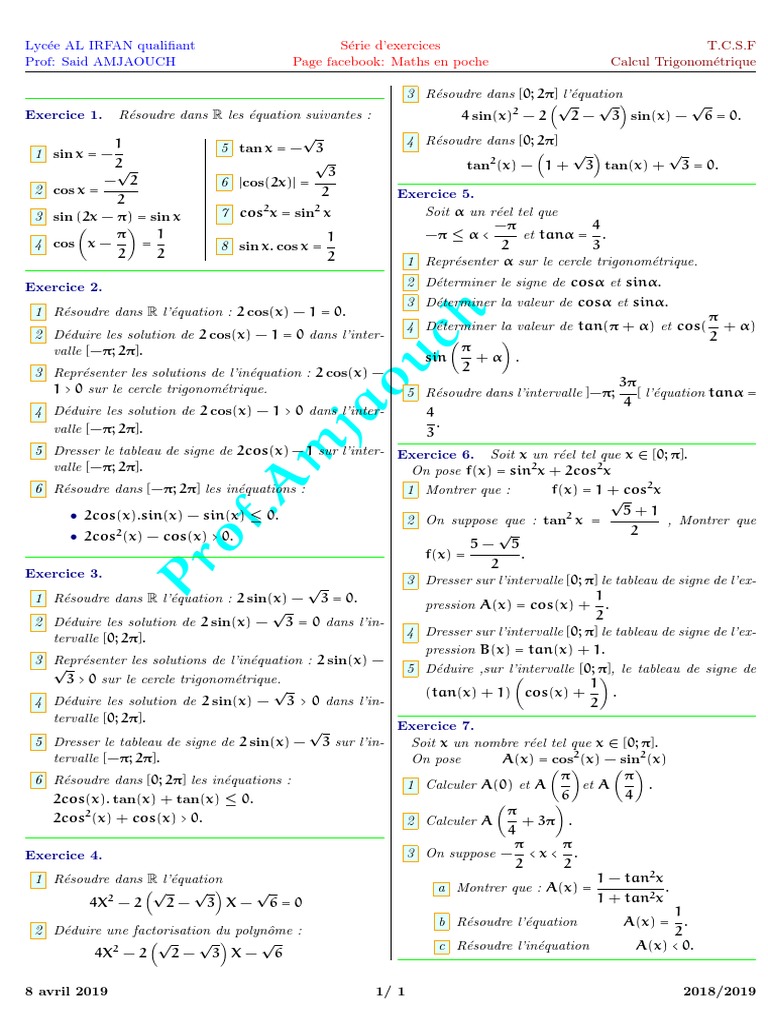 Trigonométrie (Partie 2) Tronc Commun | PDF | Pi | Analyse complexe