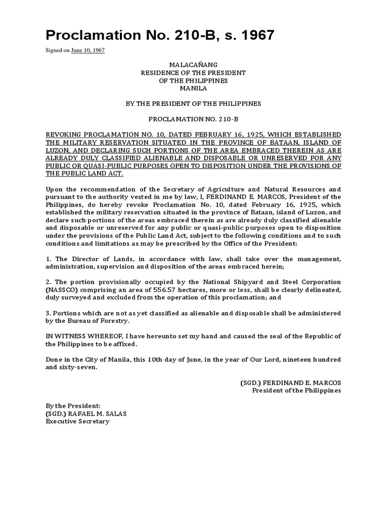 Revocation of Bataan Military Reservation | PDF