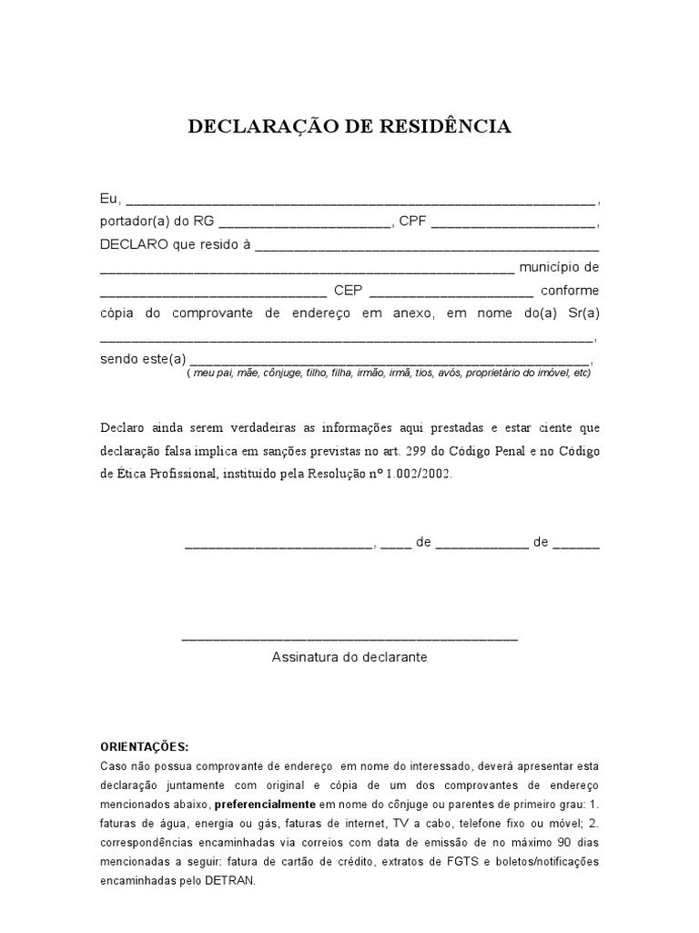 Declaração de Residência para Filho | PDF | Direito