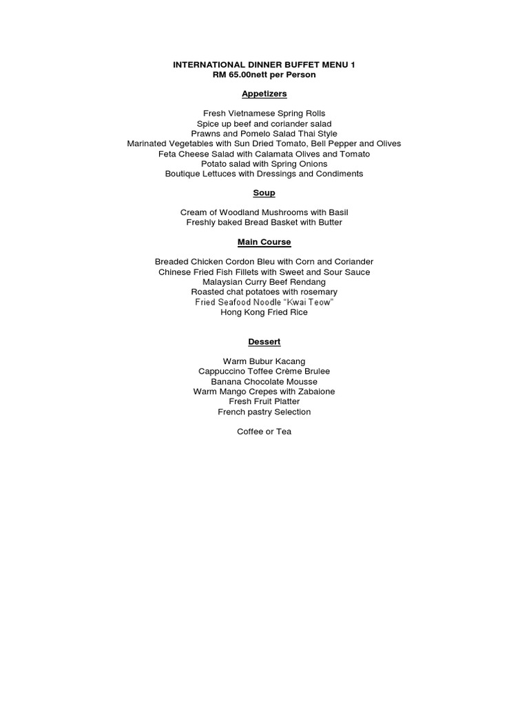 International Dinner Buffet Menu | PDF | Salad | Thai Cuisine