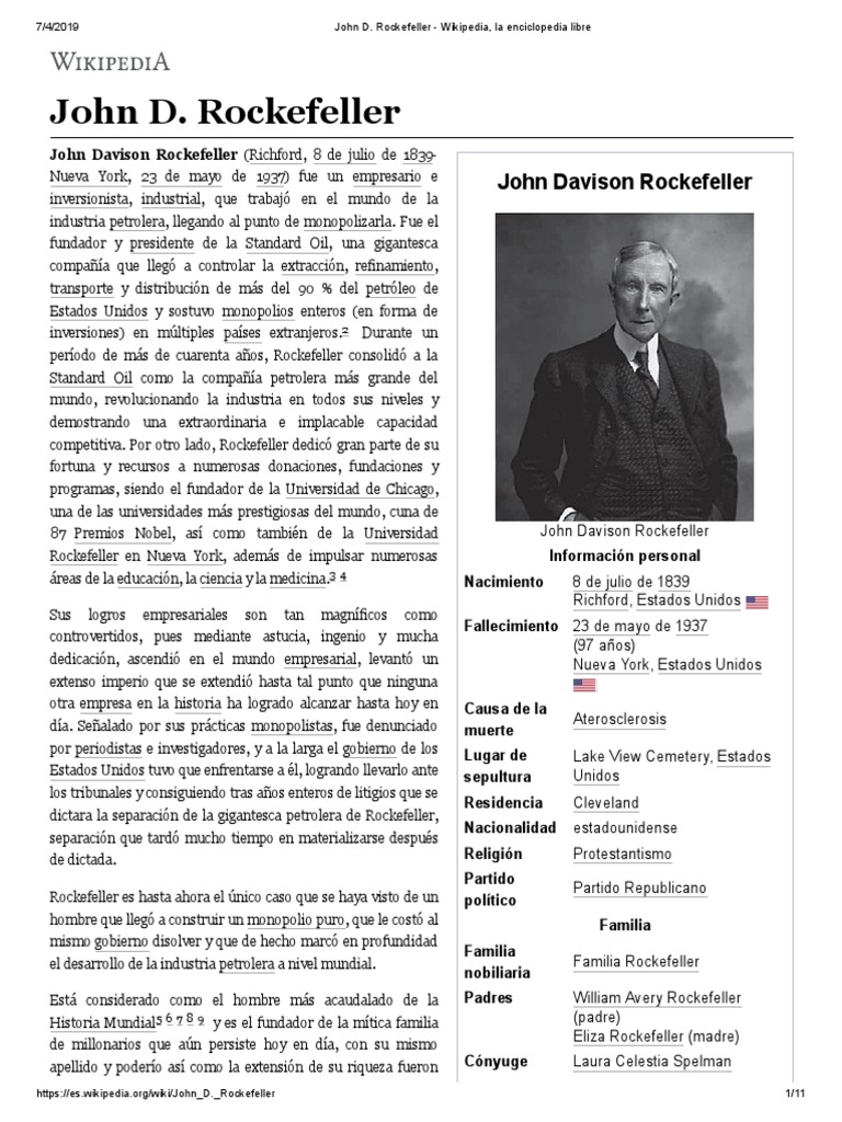 John D. Rockefeller - Biografia | PDF | John D. Rockefeller | Aceite ...