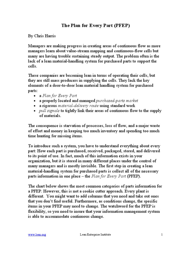 The Plan For Every Part PDF Lean Manufacturing Spreadsheet
