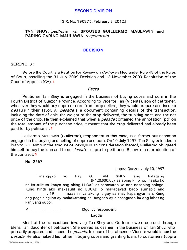 Loan Dispute: Tan Shuy vs. Maulawin Case | PDF | Evidence | Loans