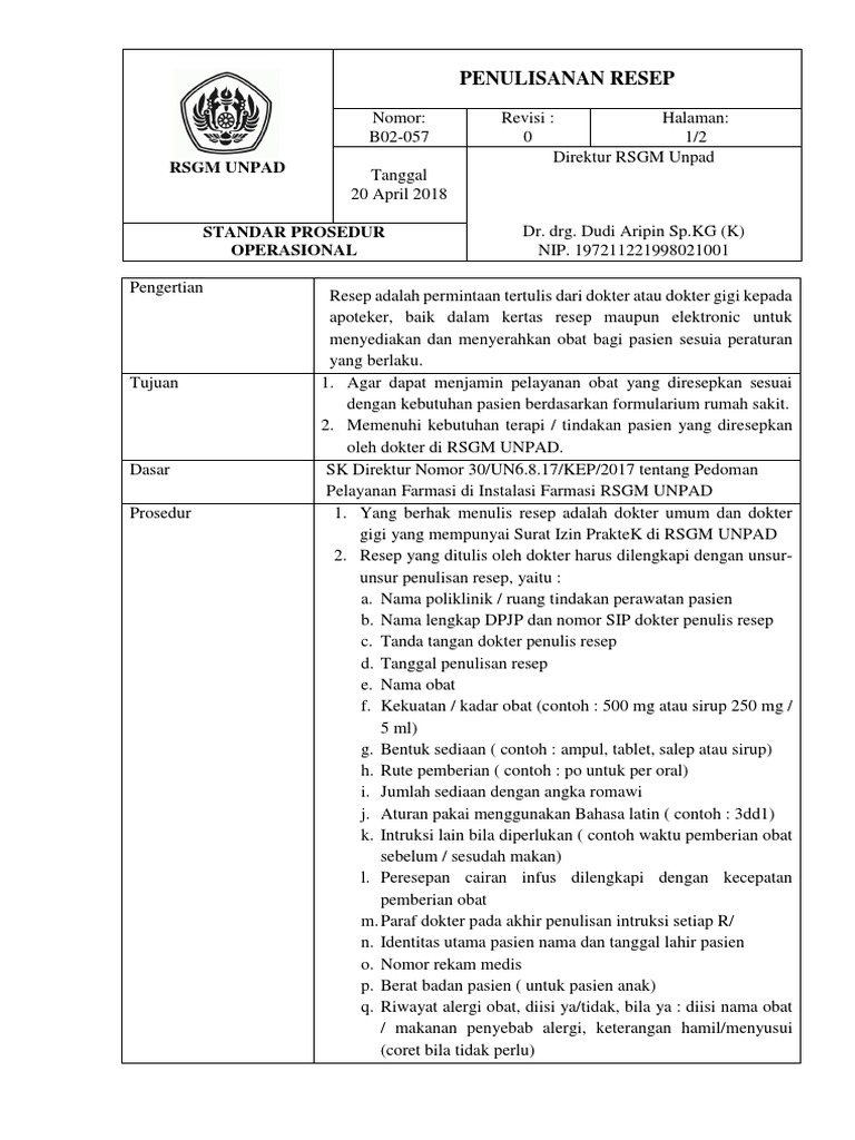 Standar Penulisan Resep Obat RSGM UNPAD | PDF | Pengembangan Diri ...
