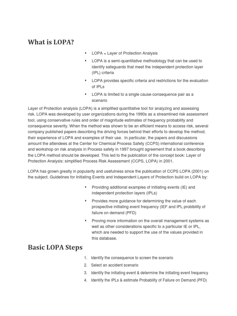 What Is Lopa PDF Valve Risk