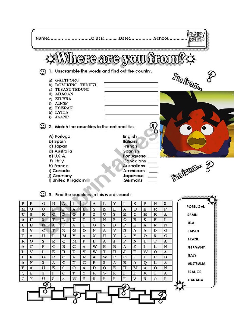 Ingles Where Are You From Docx