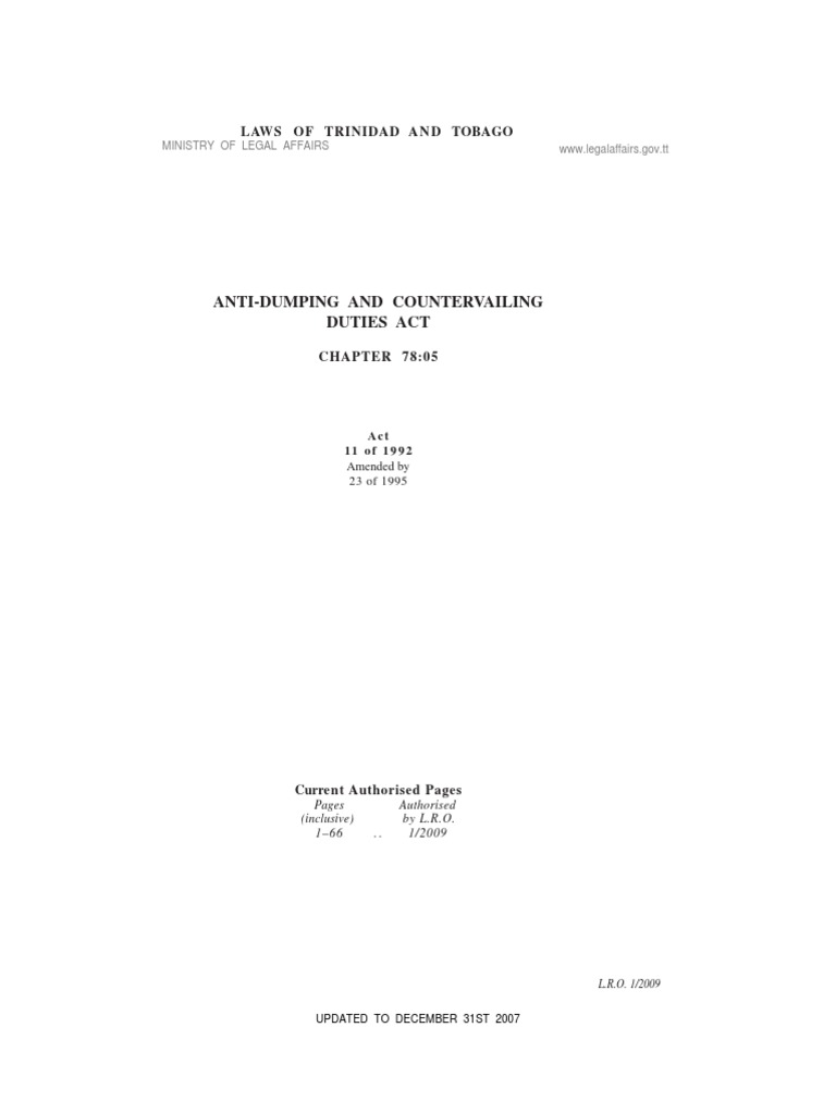 Anti Dumping and Countervailing Duties Act | PDF | Dumping (Pricing ...
