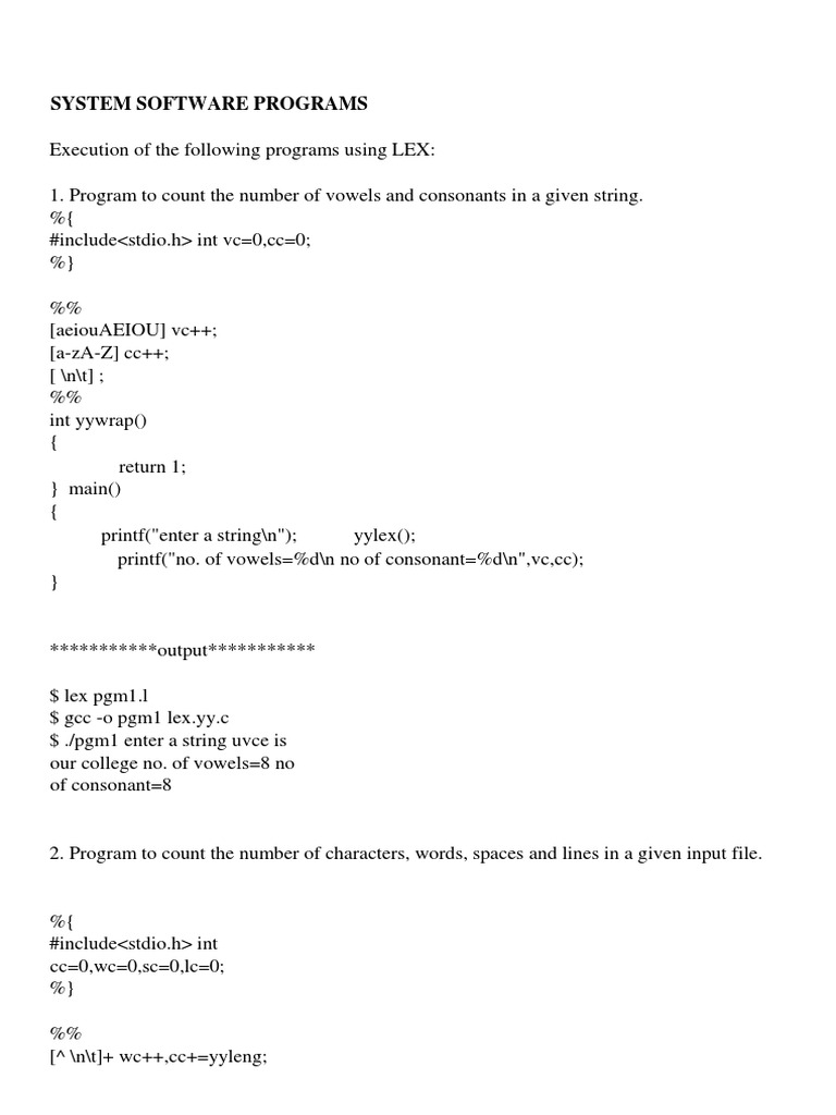 Lex and Yacc Program Examples | PDF | Computer Standards | Computer ...