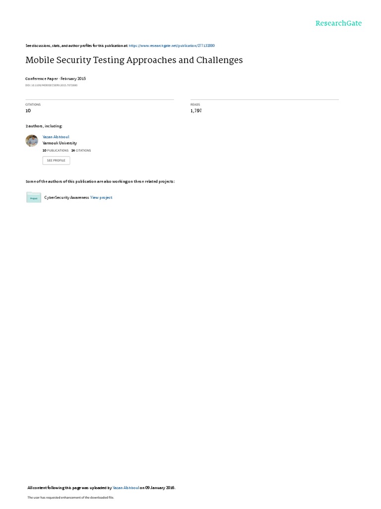 Mobile Security Testing Approaches and Challenges: February 2015 | PDF ...