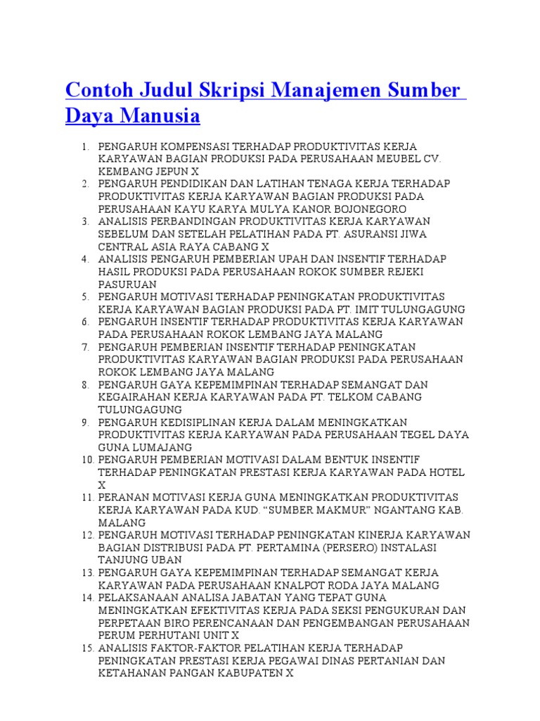 Judul Tesis Manajemen Sumber Daya Manusia Ebook