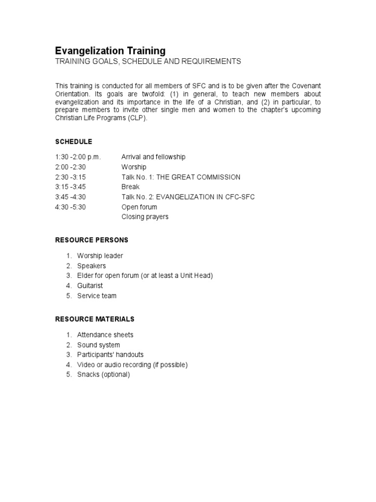 CFC Evangelization Training Overview | PDF | Evangelism | Jesus