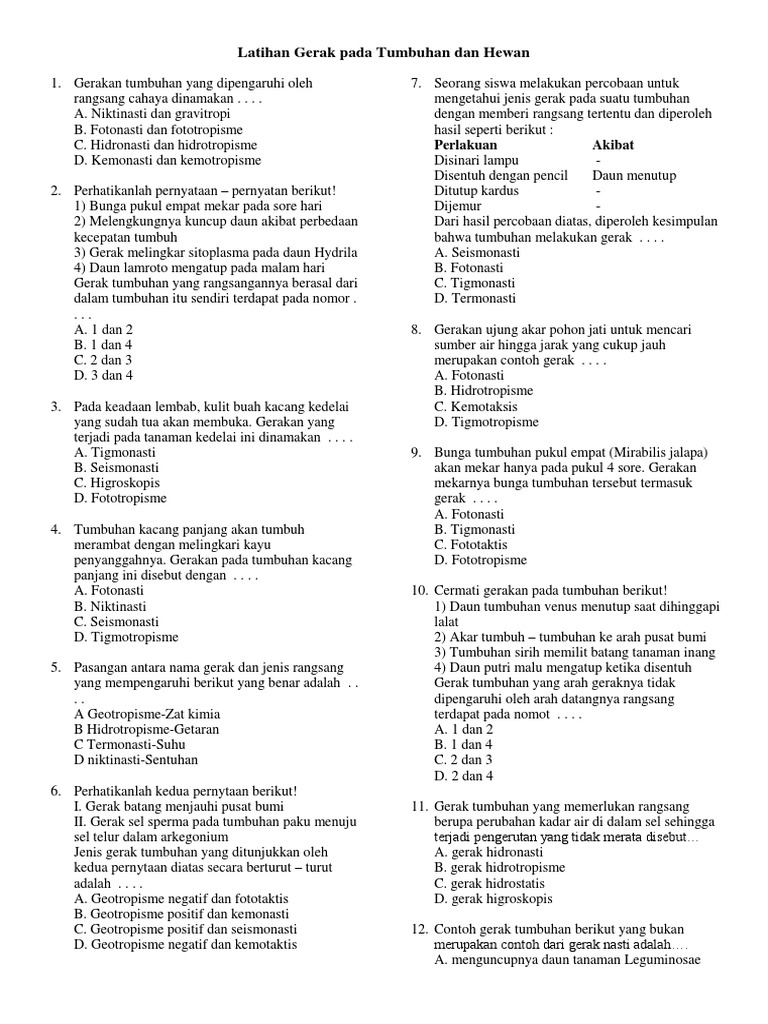 Ipa Gerak Pada Tumbuhan Bahan Docx