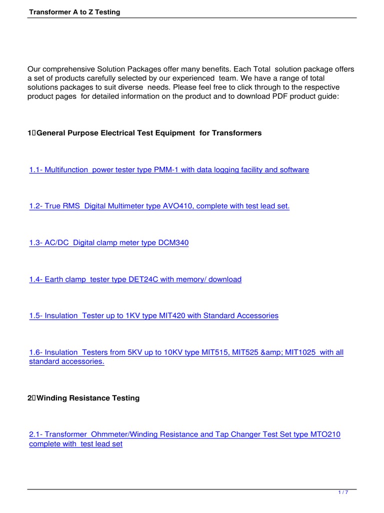 Comprehensive Transformer Testing Equipment | PDF | Transformer ...