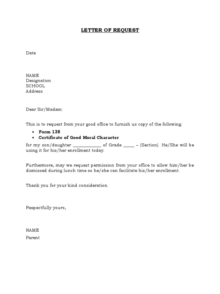 Student letter of request example format imagesee
