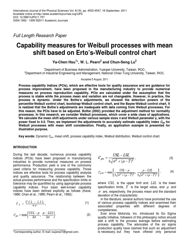 Capability Measures For Weibull Process Pdf Skewness Normal