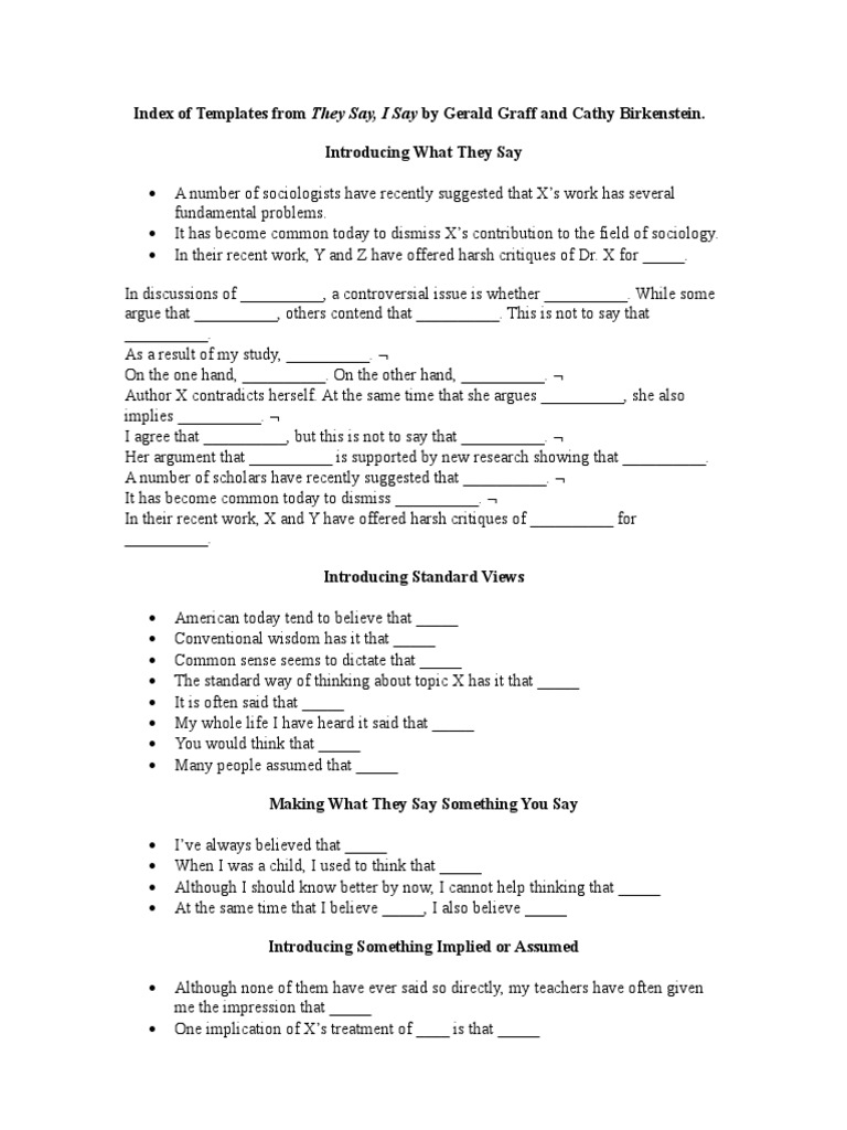 Index of Templates From They Say - How To Add Quotes | PDF | Argument