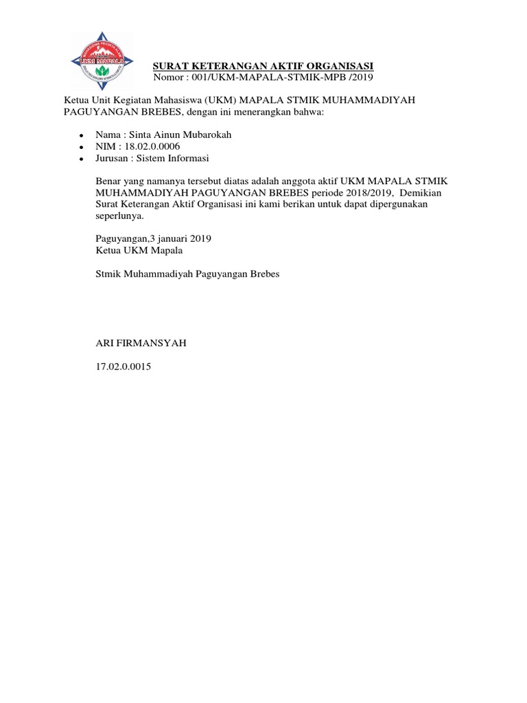 Surat Keterangan Aktif Anisasi