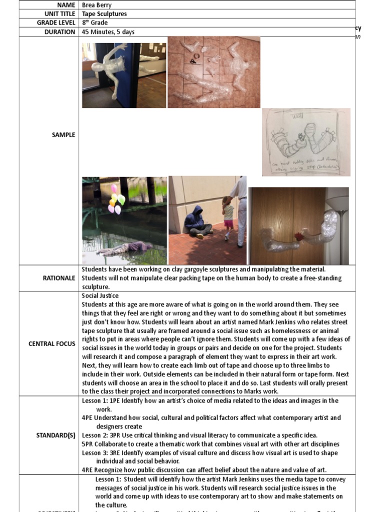 Brea Berry Tape Sculpture Lesson PDF Sculpture Mass Media