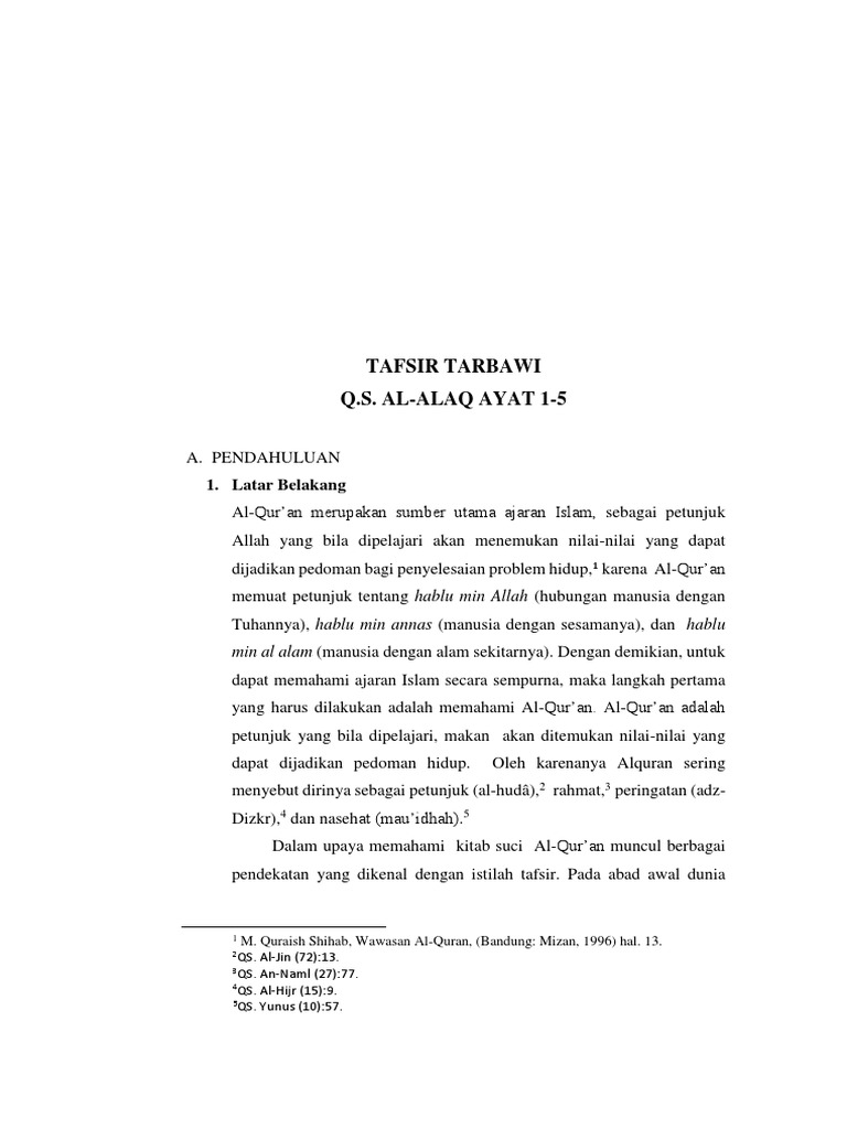 Tafsir Tarbawi Q S Al Alaq Ayat 1 5 1 Latar Belakang