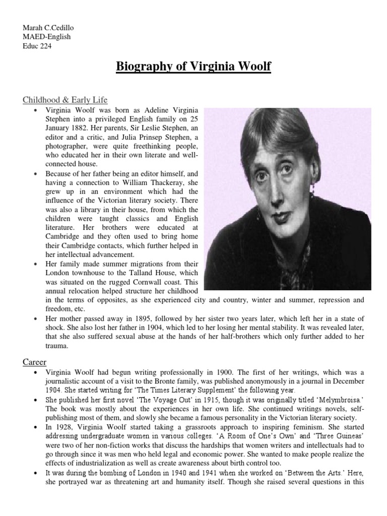 Biography of Virginia Woolf - Docx Final | Download Free PDF | The ...
