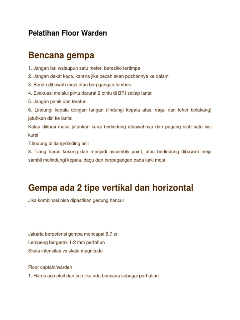 Pelatihan Floor Warden 2019 Pdf