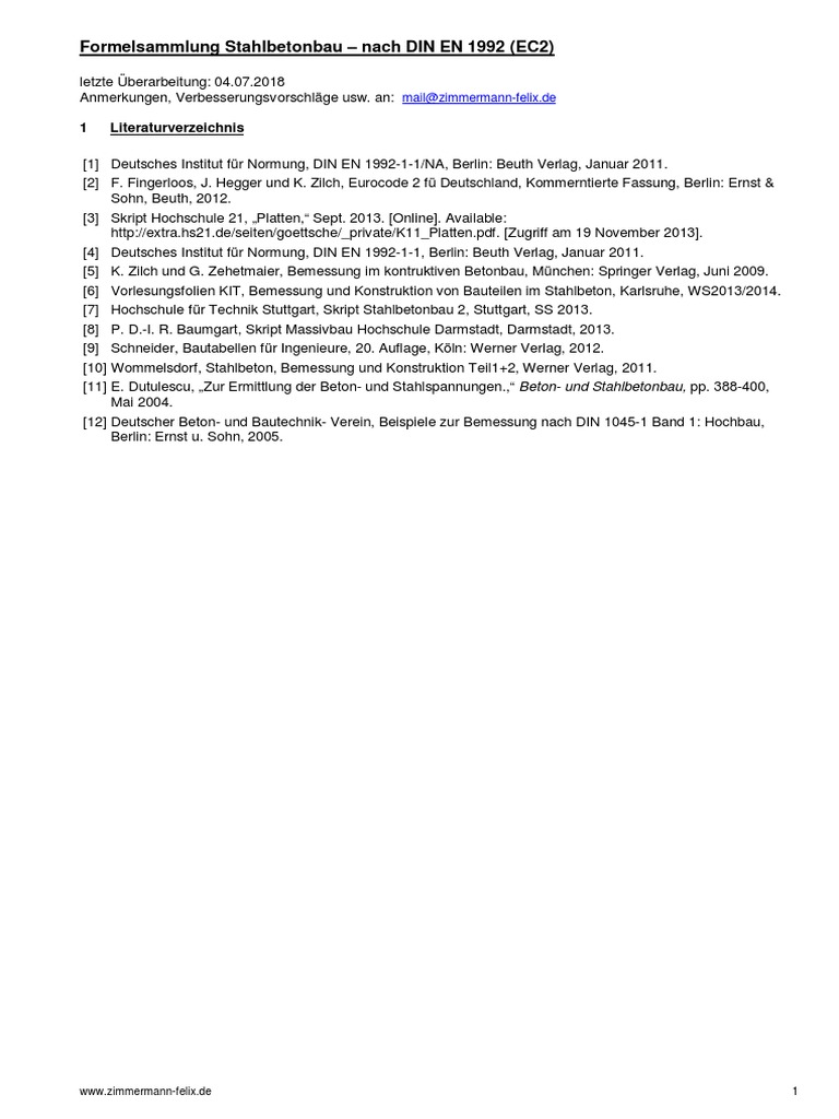 Bewehren Nach Din En 1992 1 1 Ec2 Pdf