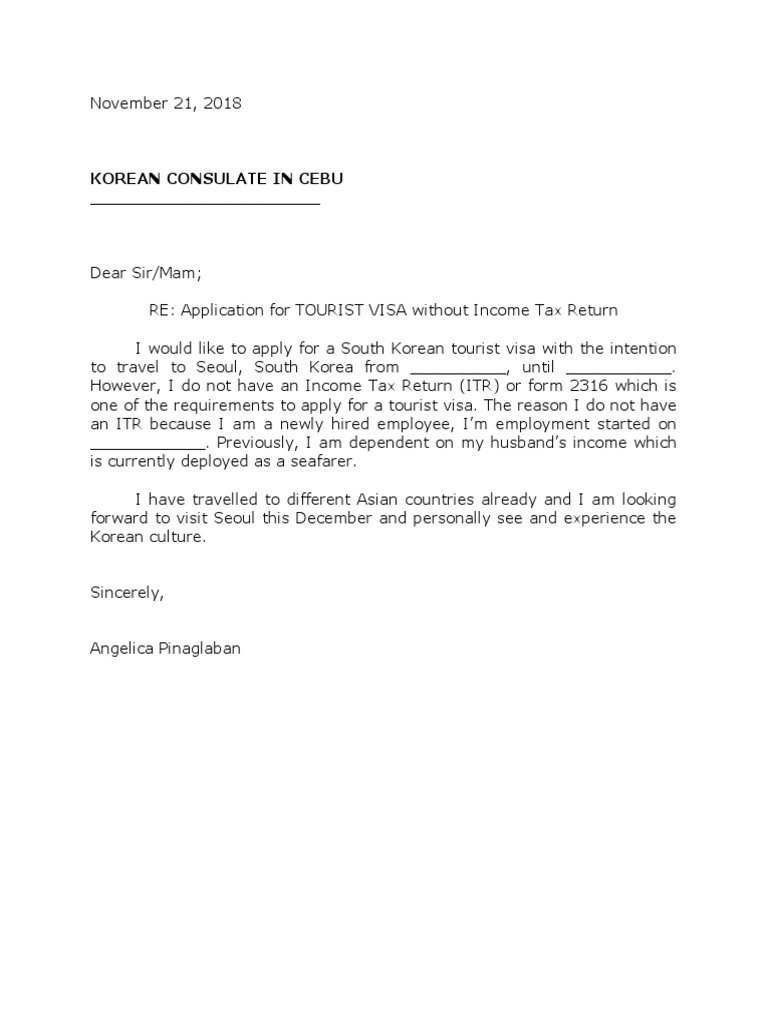 Korean Consulate Letter Sample PDF