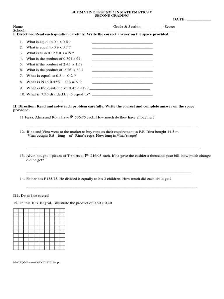 Summative Test No 3 q2 | PDF | Teaching Mathematics | Learning