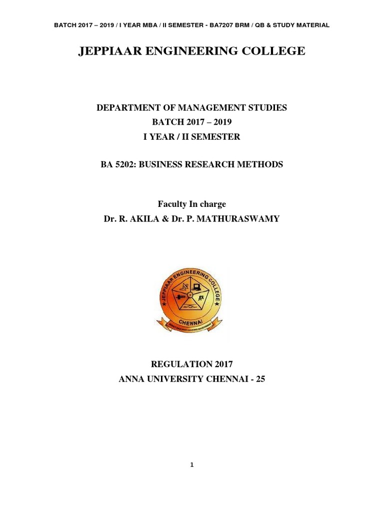 Jeppiaar Engineering College: Department of Management Studies BATCH