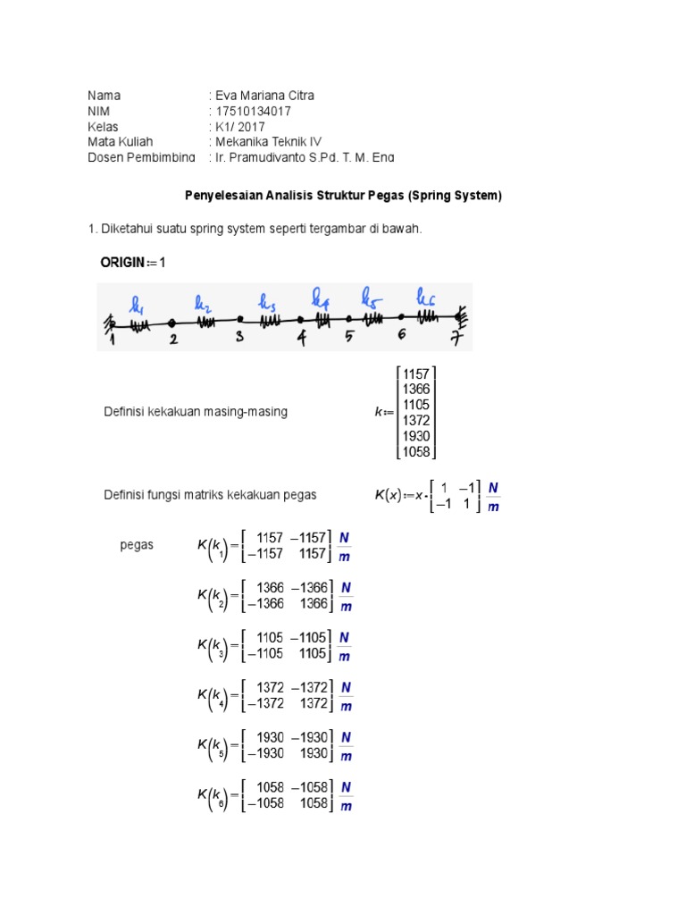 Home Work Spring System With MathCAD-Eva Mariana Citra Ok | PDF