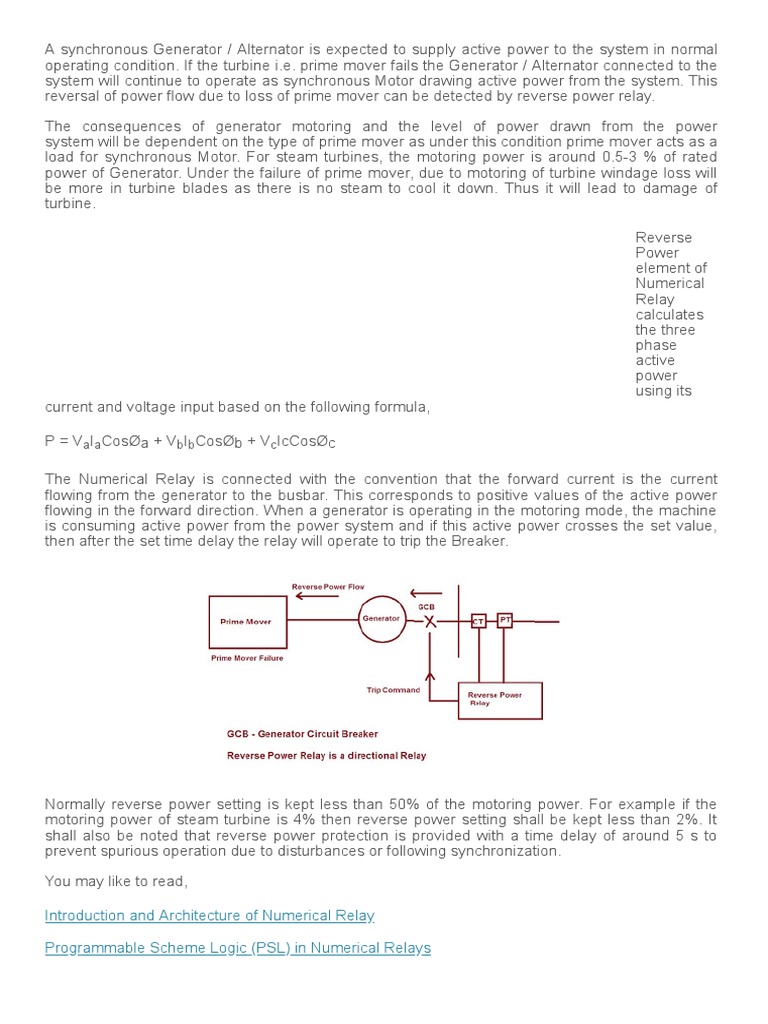 Reverse Power Protection of Generator Electrical Concepts PDF