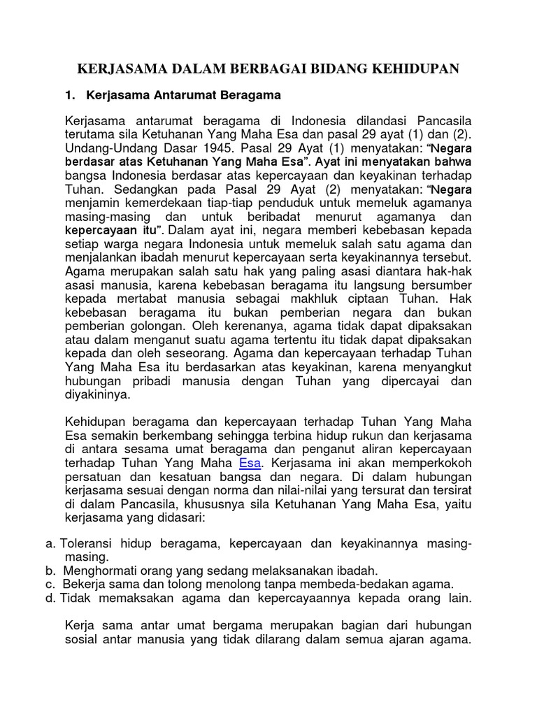 Kerjasama Dalam Berbagai Bidang Kehidupan Pdf
