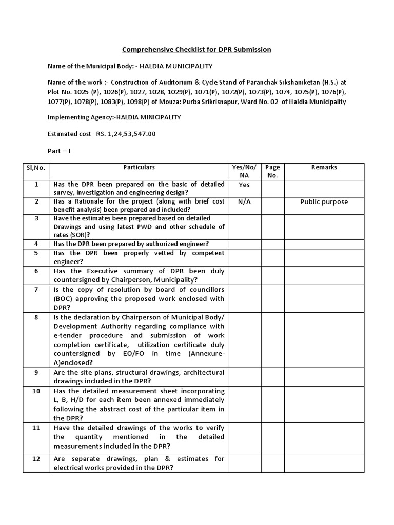 DPR Submission Checklist for Haldia | PDF | Nature