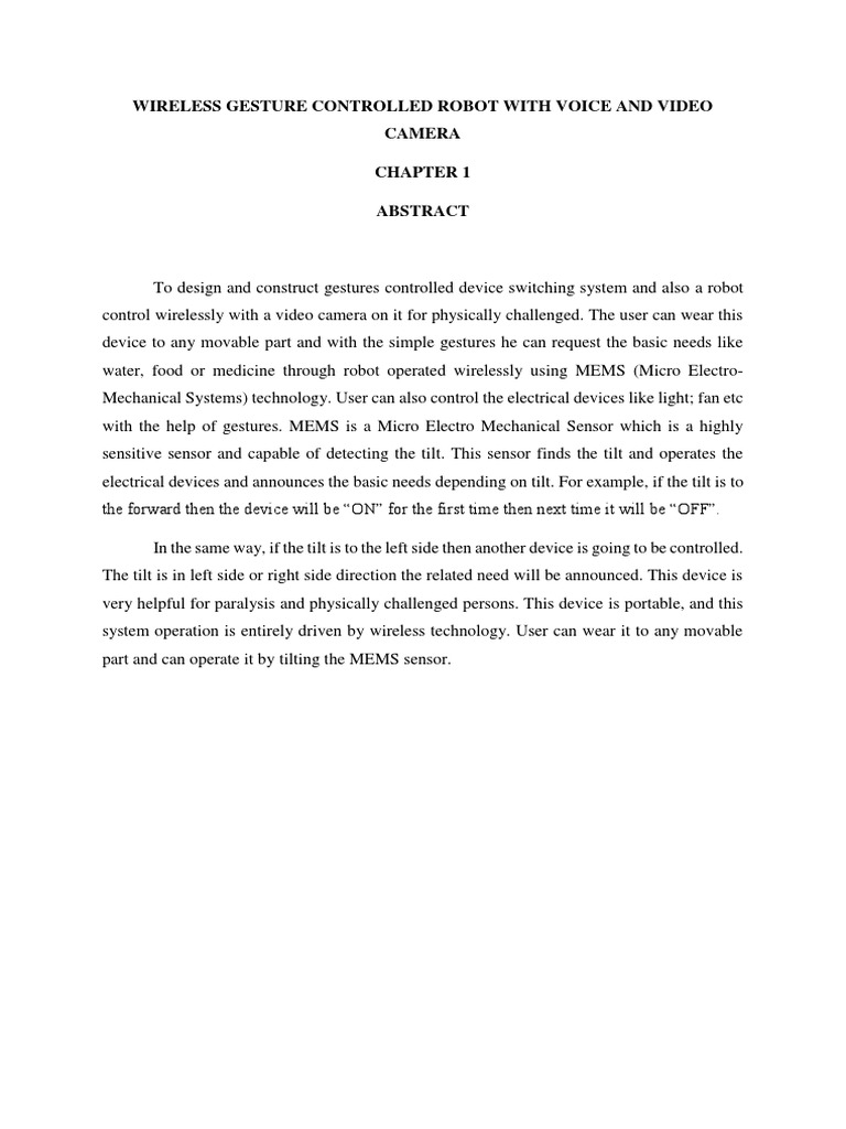 WIRELESS GESTURE CONTROLLED ROBOT WITH VOICE AND VIDEO CAMERA New | PDF ...