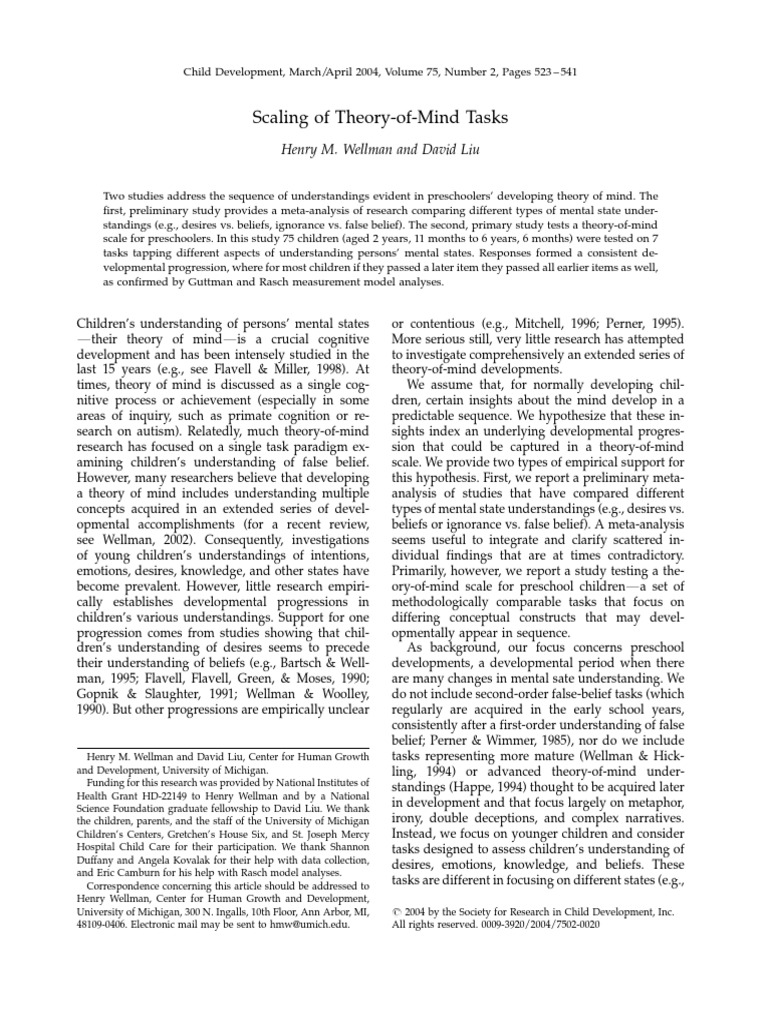 Theory of Mind Development in Preschoolers | PDF | Theory Of Mind ...