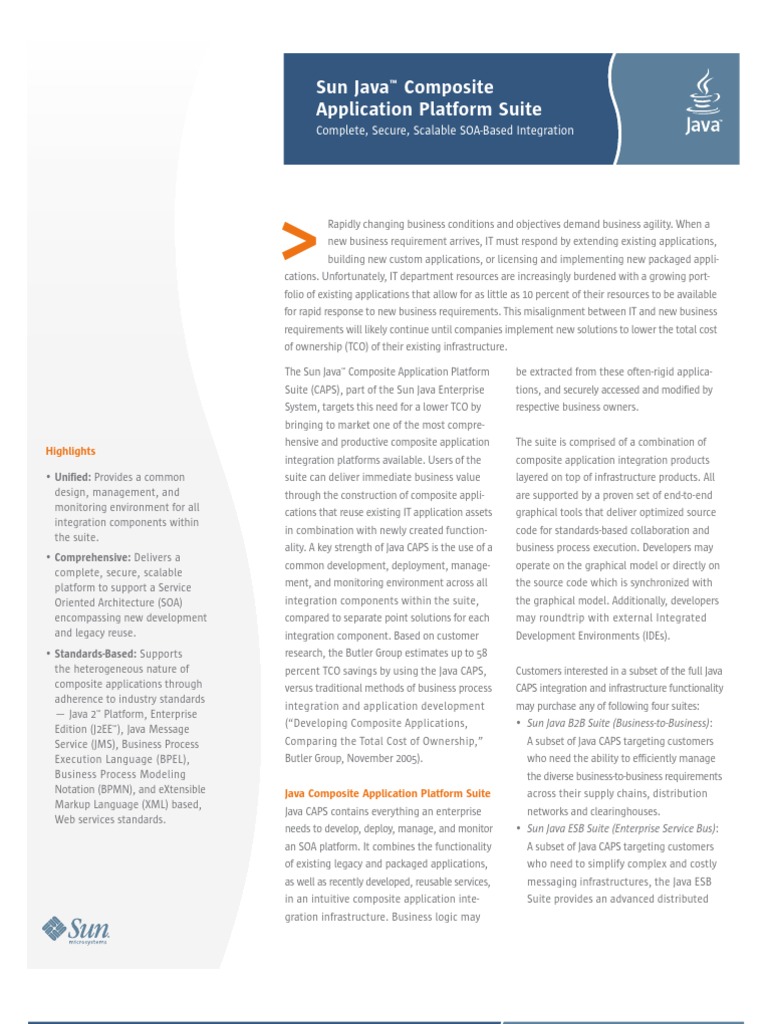 Sun Java™ Composite Application Platform Suite Complete, Secure, Scalable SOABased Integration