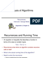 Analysis of Algorithms: Recurrences Instructor: George Bebis