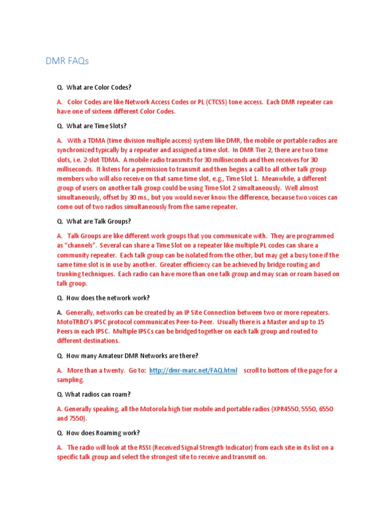 DMR Faqs Q. What Are Color Codes? PDF Data Transmission