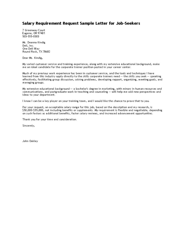 Salary Requirement Request Sample Letter For Job-Seekers | PDF
