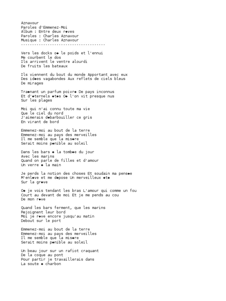 Paroles Emmenez Moi Charles Aznavour aznavour -emmenez moi