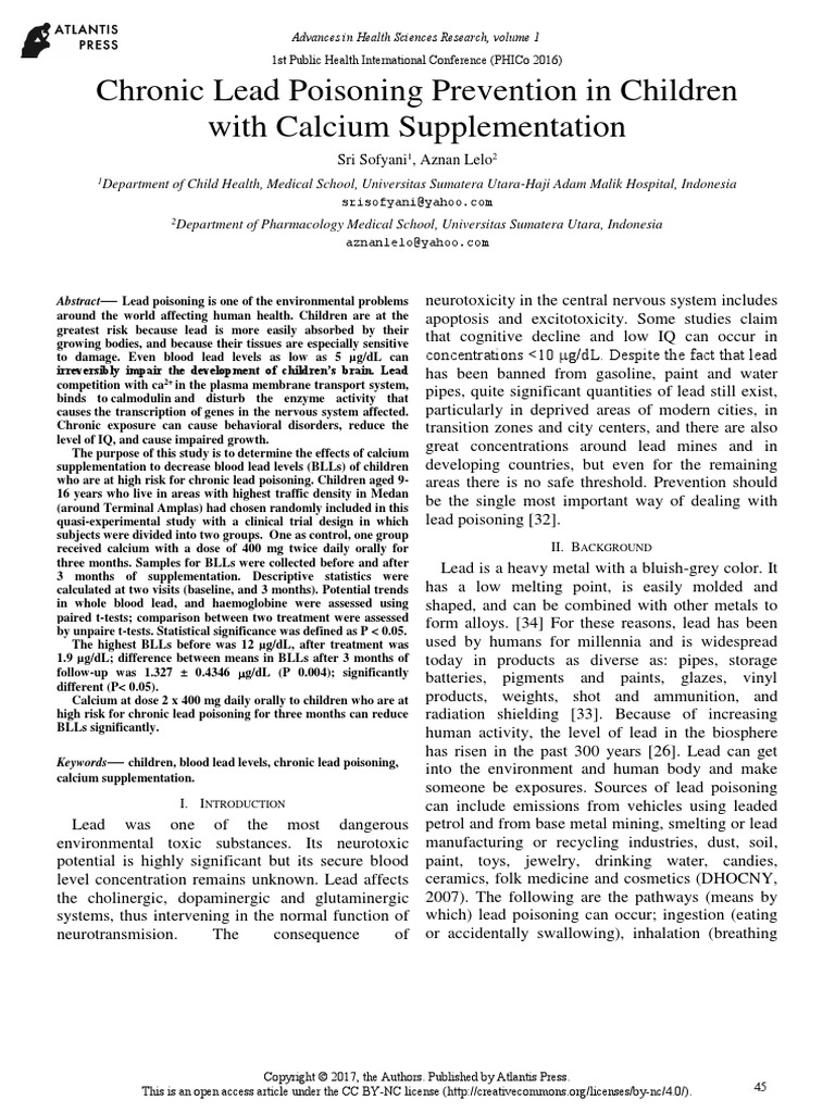 Chronic Lead Poisoning Prevention in Children With Calcium