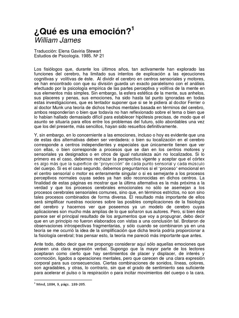 Emociones y su expresión corporal según James | PDF | Las emociones ...