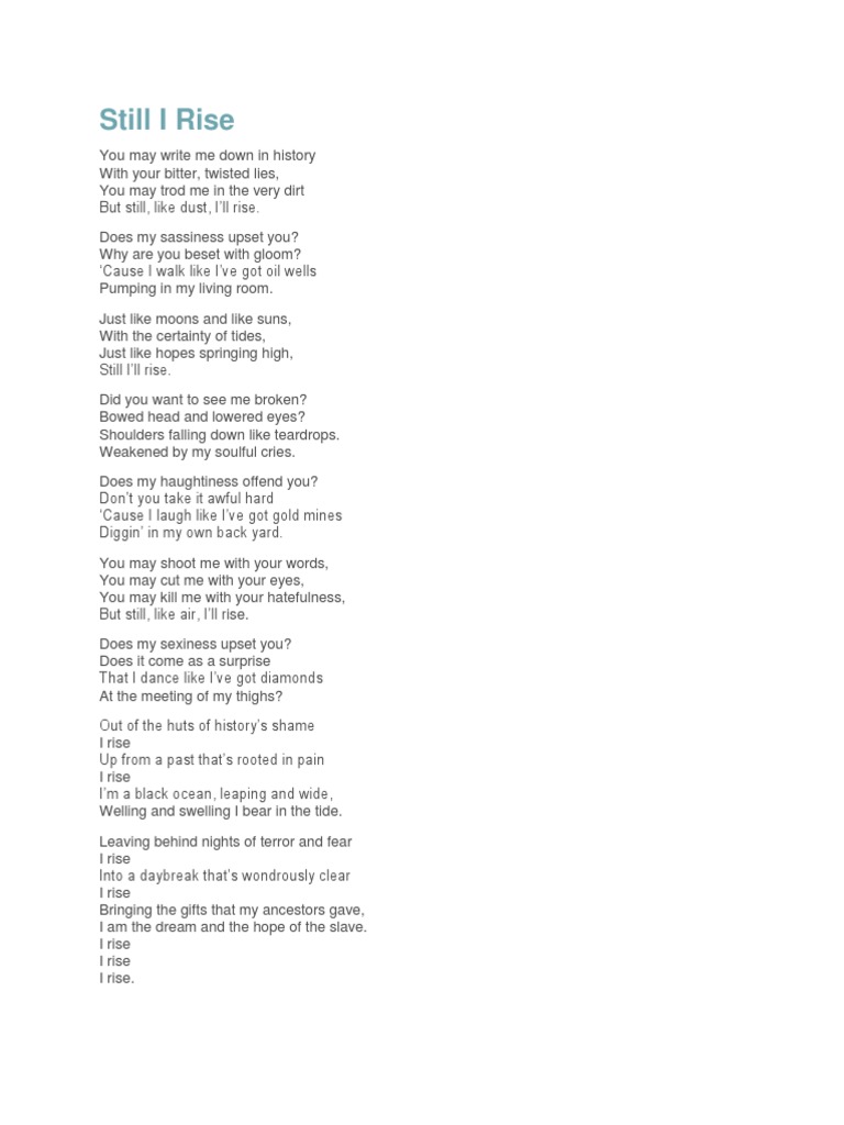 Still I Rise Poem | PDF | Poetry