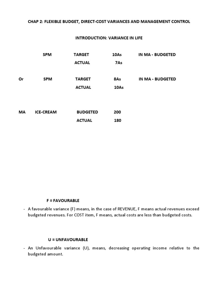 Chap 7 Flexible Budget, Direct Cost Variance and Management Control Students Note PDF
