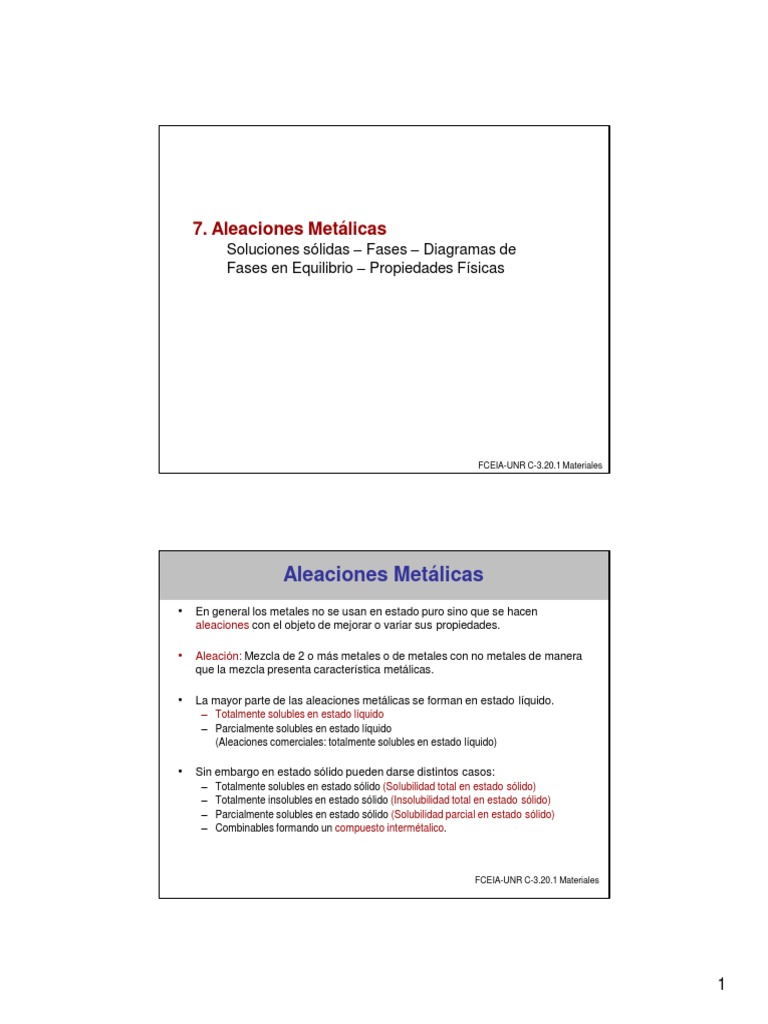07 Aleaciones Metalicas Diagramas de Fase | PDF | Mezcla | Solubilidad