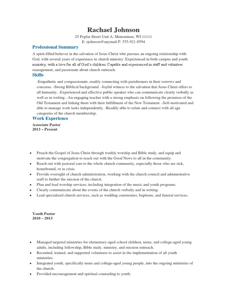 Church Ministry Resume for Pastoral Roles | PDF | The Gospel ...