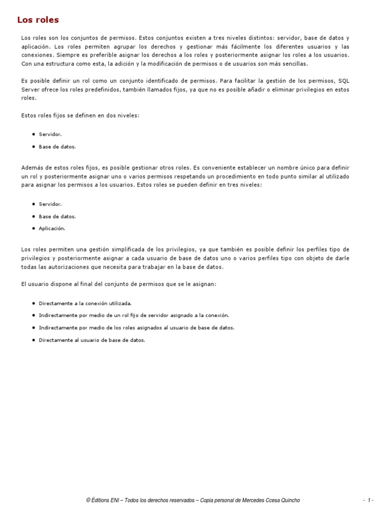Los Roles | PDF | Servidor SQL de Microsoft | SQL