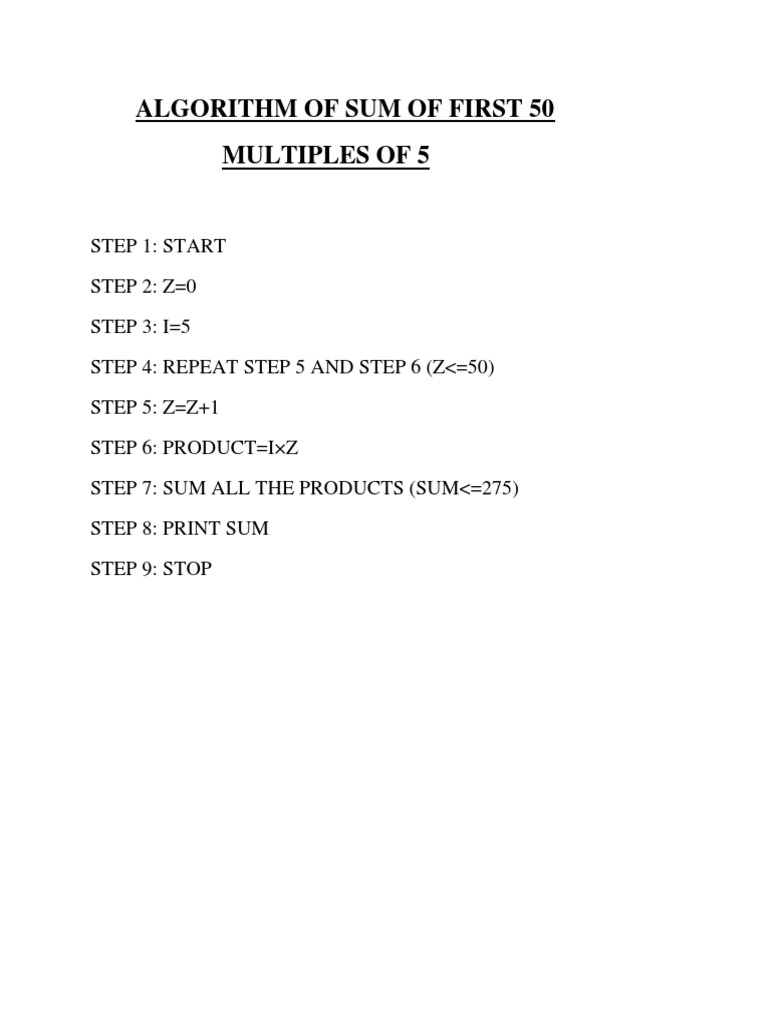 Algorithm of Sum of First 50 | PDF