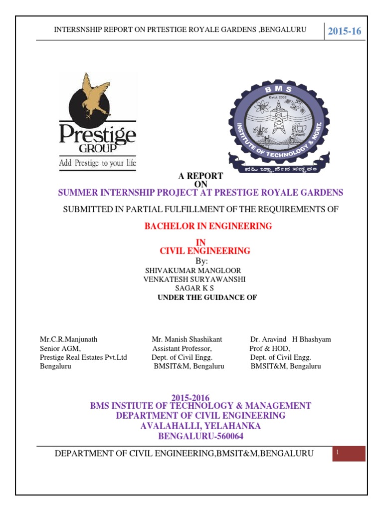 BMSIT Civil Engineering Internship Report | PDF | Quality Assurance ...