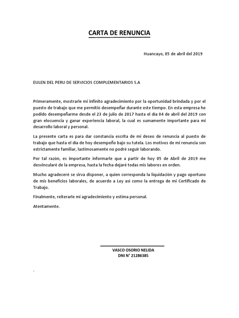 A Quien Se Le Entrega La Carta De Renuncia - Las Cartas 